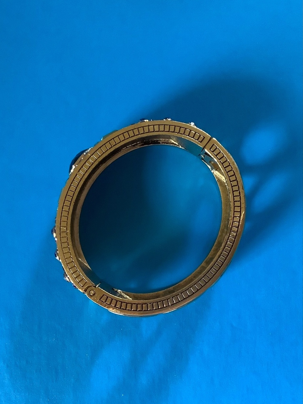 Heidi Daus Lavish Layers Art Deco Large Hinged Bangle Bracelet Blue Multi SZ M - Picture 9 of 12